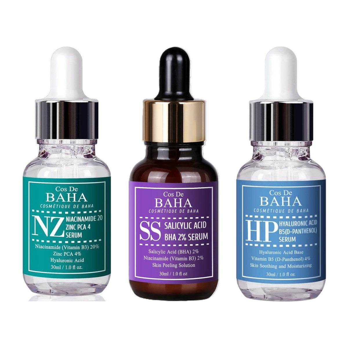 COS DE BAHA Set pori și sebum: seruri NZ, SS și HP, 3 x 30 ml