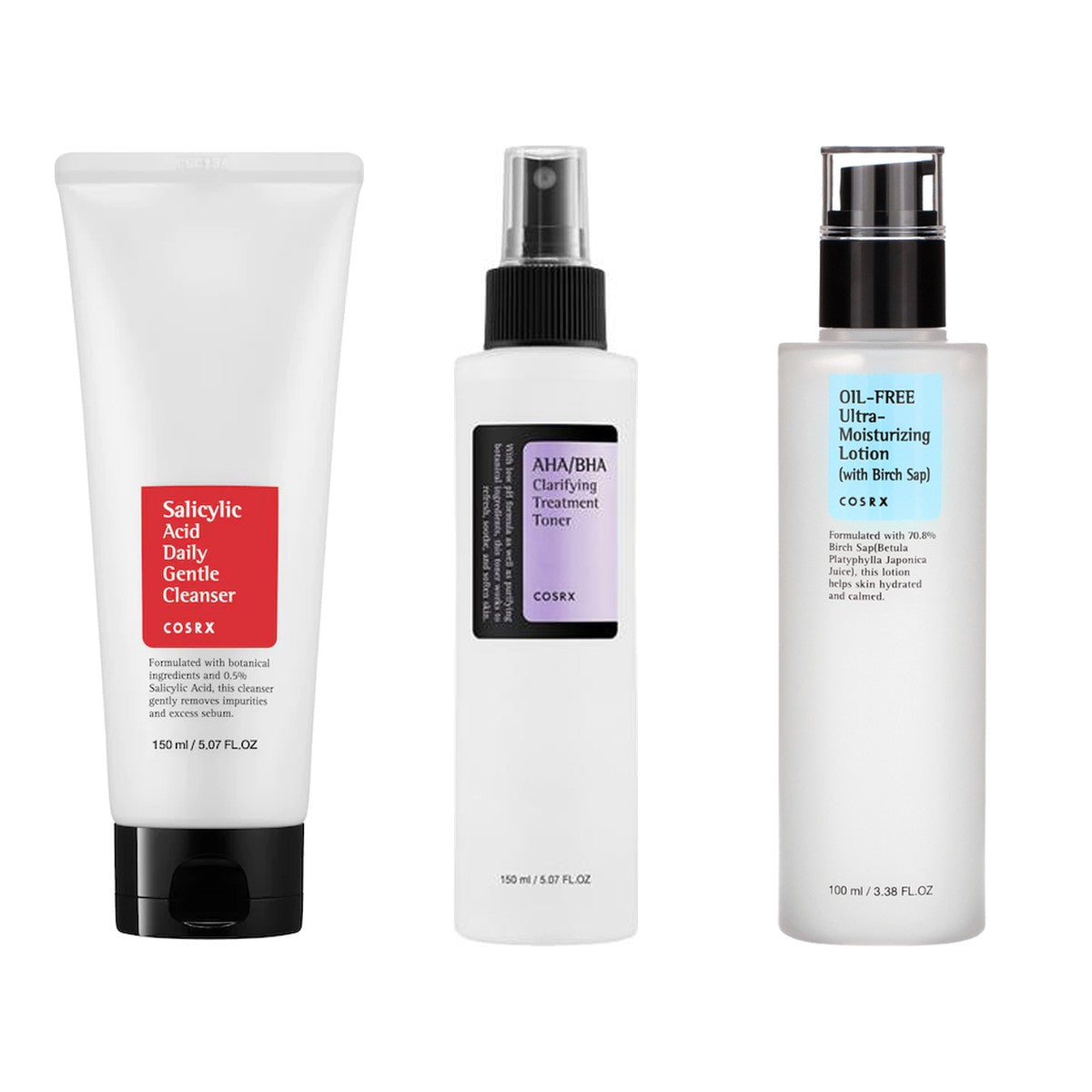 COSRX Set ten gras: gel salicilic, toner AHA/BHA și loțiune